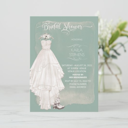 Boho Wedding Dress Lässig Watercolor Designdusche Save The Date (Stehend Vorderseite)