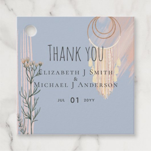 BOHO Wedding Dusty Blue Peach Dream Catcher Geschenkanhänger (Vorderseite)