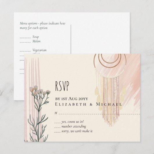 BOHO Wedding Dusty Blue Peach Dream Catcher Postkarte (Vorne/Hinten)