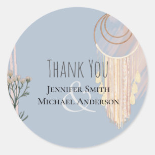 BOHO Wedding Dusty Blue Peach Dream Catcher Runder Aufkleber