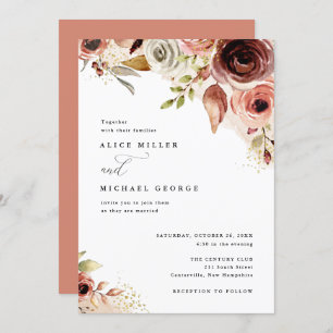 Boho Wedding Earthy Floral Watercolor Bouquet Einladung