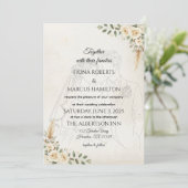 Boho Wedding Einladung Elfenbein Rose & Pampas Gra (Stehend Vorderseite)
