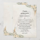 Boho Wedding Einladung Elfenbein Rose & Pampas Gra (Vorne/Hinten)
