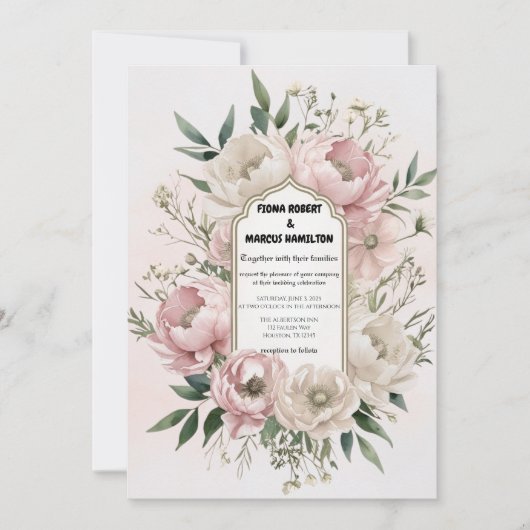 Boho Wedding Einladung - Peonies with Greenery (Vorderseite)