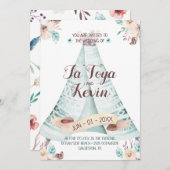 Boho Wedding Einladung Wasserfarben Blumenteepe (Vorne/Hinten)