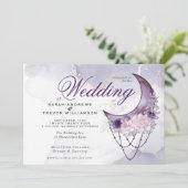 Boho Wedding Esoteric Amethyst Crescent Moon Einladung (Stehend Vorderseite)