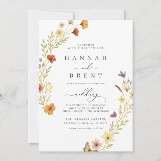 Boho Wedding Floral Invitation Einladung (Vorderseite)