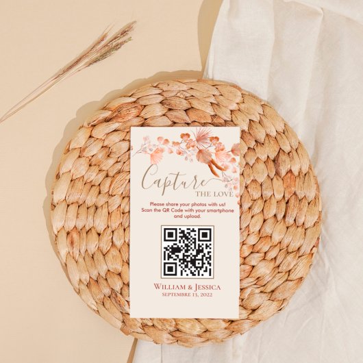 Boho Wedding Foto Sharing Pampas Grass QR Code Begleitkarte