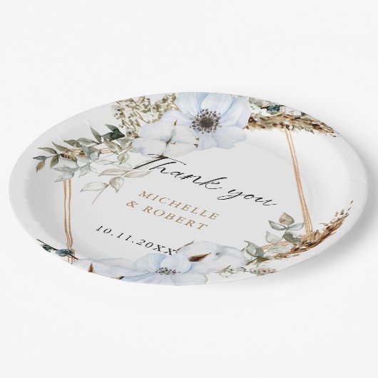 Boho Wedding Frame Floral Hochzeit im Herbst Elega Pappteller (Schrägansicht)