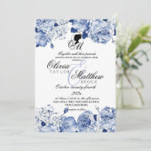 Boho Wedding Garden Blume Navy Blue Elegante Einladung (Stehend Vorderseite)