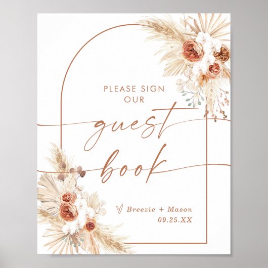 Boho Wedding Guest Book Sign | Arch Pampas Grass Poster (Vorne)