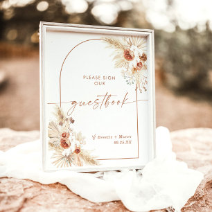 Boho Wedding Guestbook Sign   Arch Pampas Grass Poster
