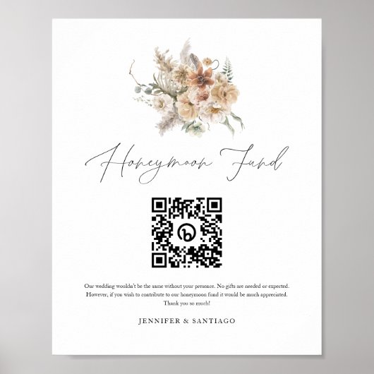 Boho Wedding Honeymoon Fund QR Code Signing Poster (Vorne)