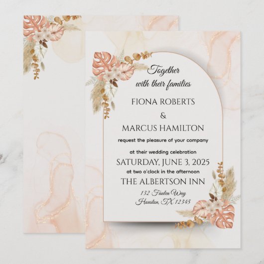 Boho Wedding Invitation - Elegante rustikale Flora Einladung (Vorne/Hinten)