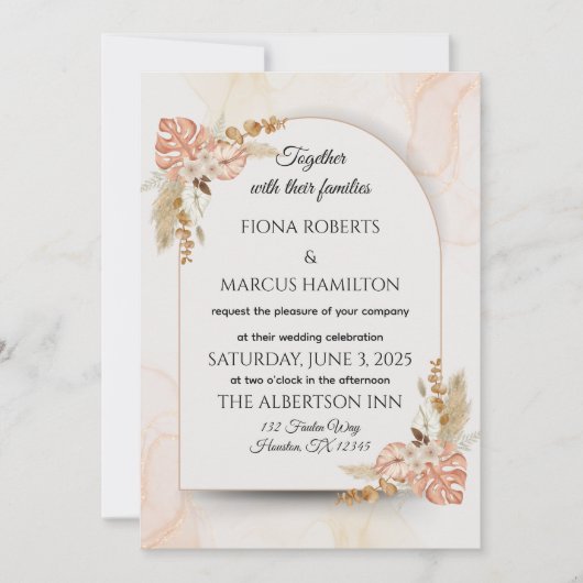 Boho Wedding Invitation - Elegante rustikale Flora Einladung (Vorderseite)