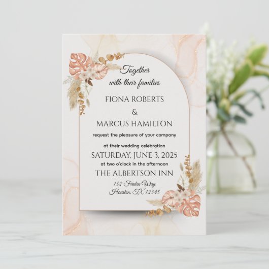 Boho Wedding Invitation - Elegante rustikale Flora Einladung (Stehend Vorderseite)