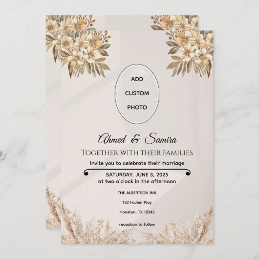 Boho Wedding Invitation - Elegante rustikale Flora Einladung (Vorne/Hinten)