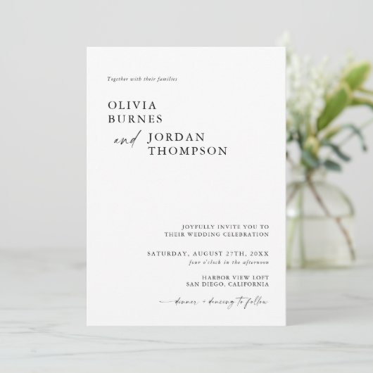 Boho Wedding Invite | Moderne Minimalistische Hoch Einladung (Stehend Vorderseite)