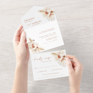Boho Wedding Invite | Terracotta Pampas Grass All In One Einladung