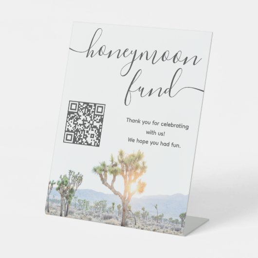 Boho Wedding Joshua Tree Honeymoon Fund QR Code Sockelschild (Vorderseite)