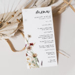 Boho Wedding Menu Menükarte<br><div class="desc">Dieses stilvolle und elegante Hochzeitsmenü besticht durch herrliche,  handbemalte Wildblumen in Aquarelltönen,  die als hübsches Bouquet für den Frühling,  den Sommer oder Hochzeiten im Herbst eingerichtet sind. Finden Sie passende Artikel in der White Boho Wildblume Wedding Collection.</div>