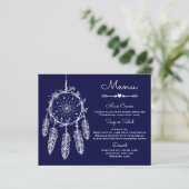 Boho Wedding Menu Navy Blue Dream Catcher (Stehend Vorderseite)