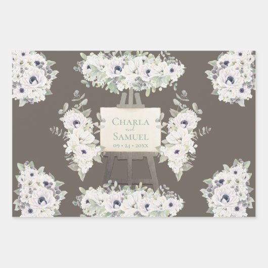 Boho Wedding Mocha Brautparty Flora Geschenkpapier Set (Vorderseite)