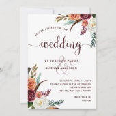 Boho Wedding | Orange- und Weiße Blume aus Burgund Einladung (Vorderseite)