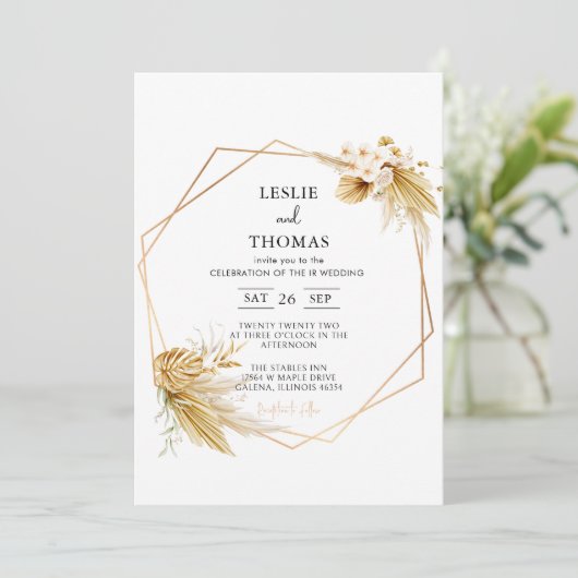 Boho Wedding, Pampas Gras Set, Moderne Hochzeit Einladung (Stehend Vorderseite)