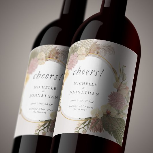 Boho Wedding Pampas Grass Palm Grass Orchid Weinetikett