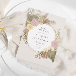 Boho Wedding Pampas Grass Palm Orchid Floral Save The Date