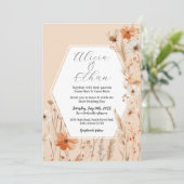 Boho Wedding Peach Florals Blume Einladung (Stehend Vorderseite)