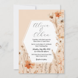 Boho Wedding Peach Florals Blume Einladung
