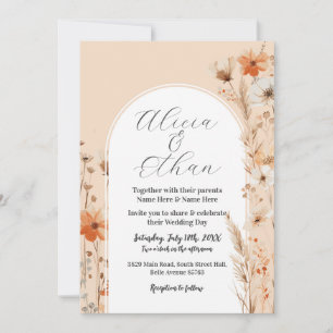 Boho Wedding Peach Florals Blume Einladung
