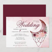 Boho Wedding Pink Crescent Moon Mandala Einladung (Vorne/Hinten)