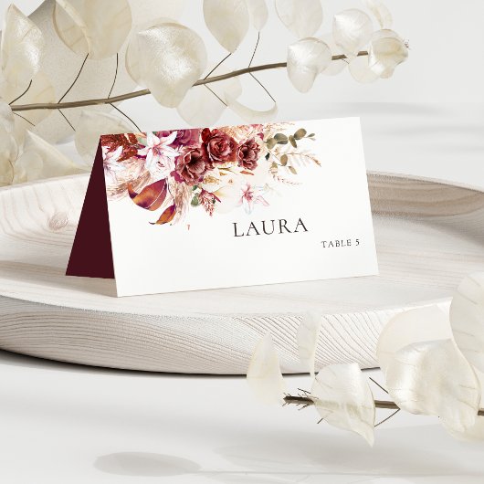 Boho Wedding Place Card – Burgundy & Blush Platzkarte