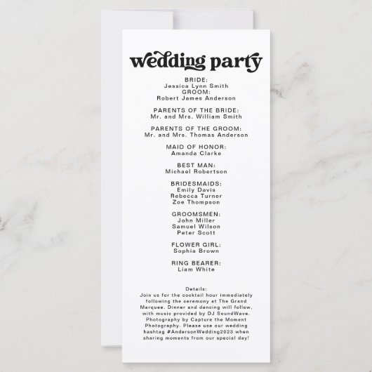 Boho Wedding Programm, Retro Moderne Veranstaltung (Rückseite)