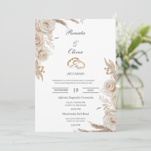Boho wedding ring Spanish Wedding Invitation Einladung (Stehend Vorderseite)