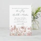 Boho Wedding Rosa Botanische Wildblumen Einladung (Stehend Vorderseite)
