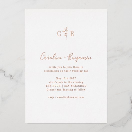 Boho Wedding Rose Gold Folieneinladung (Vorderseite)