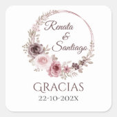 Boho Wedding Round-Aufkleber Quadratischer Aufkleber (Vorderseite)