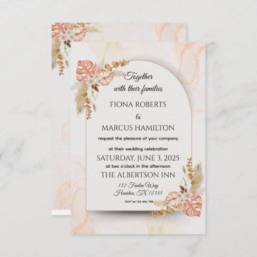 Boho Wedding RSVP Card - Elegante, rustikale Blüte (Vorne/Hinten)