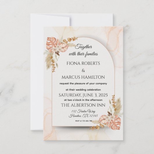 Boho Wedding RSVP Card - Elegante, rustikale Blüte Karte (Vorderseite)