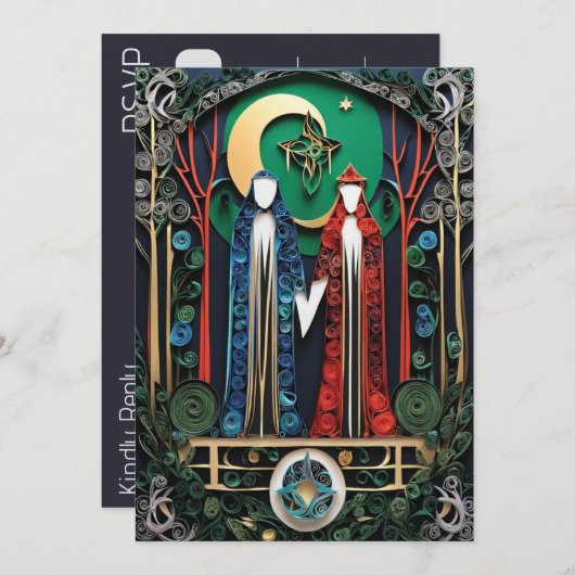 Boho Wedding RSVP Einladung (Vorne/Hinten)