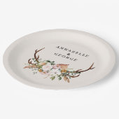 Boho Wedding Rustic Antler Floral Wedding Monogram Pappteller (Schrägansicht)