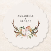 Boho Wedding Rustic Antler Floral Wedding Monogram Untersetzer (Vorderseite)