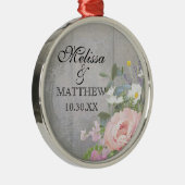 Boho Wedding Rustic Floral Peony Daisy Wood Names Ornament Aus Metall (Rechts)