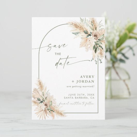 Boho Wedding Save the Date Invite | Pampas Grass Einladung (Stehend Vorderseite)