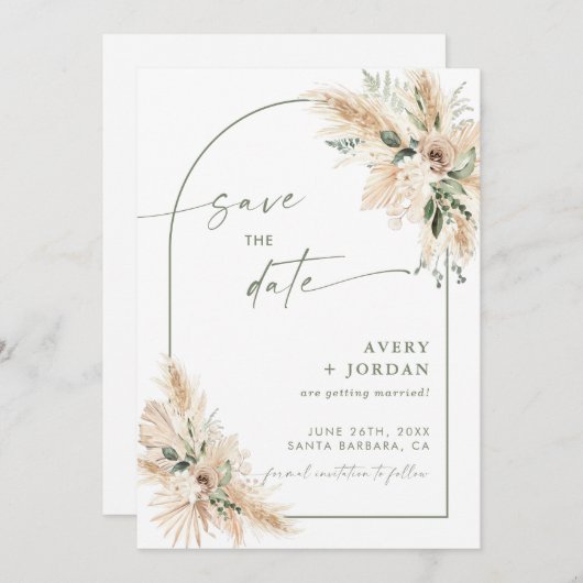 Boho Wedding Save the Date Invite | Pampas Grass Einladung (Vorne/Hinten)