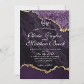 Boho Wedding Scrip Agate Lila und Gold Einladung (Vorderseite)